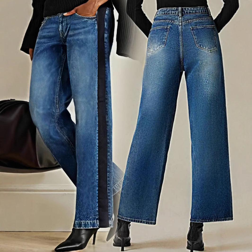 Jeans til kvinder med patchwork og farveblokke