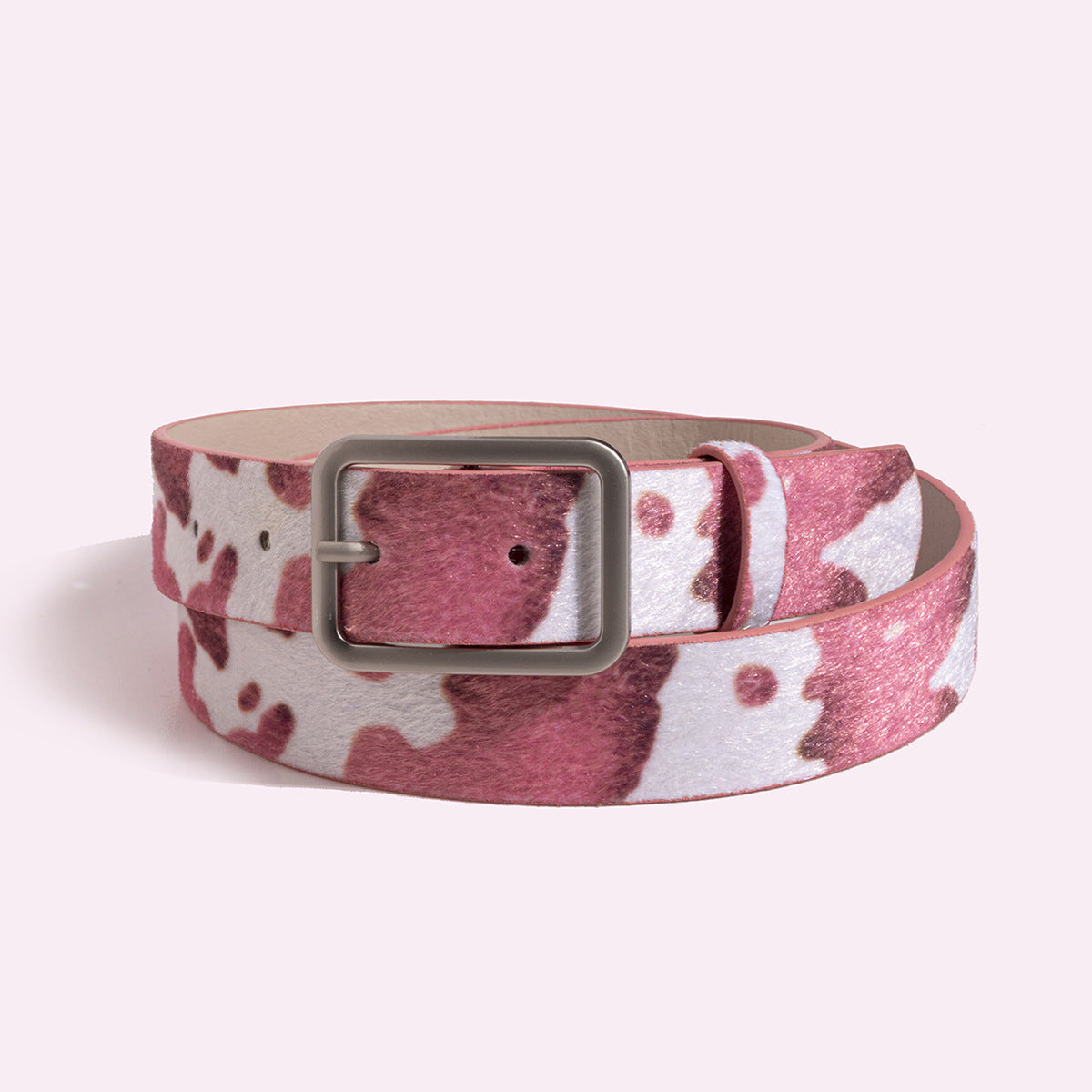 Black And White Cows Pattern Horsehair Lady Wig Fashion PU Belt