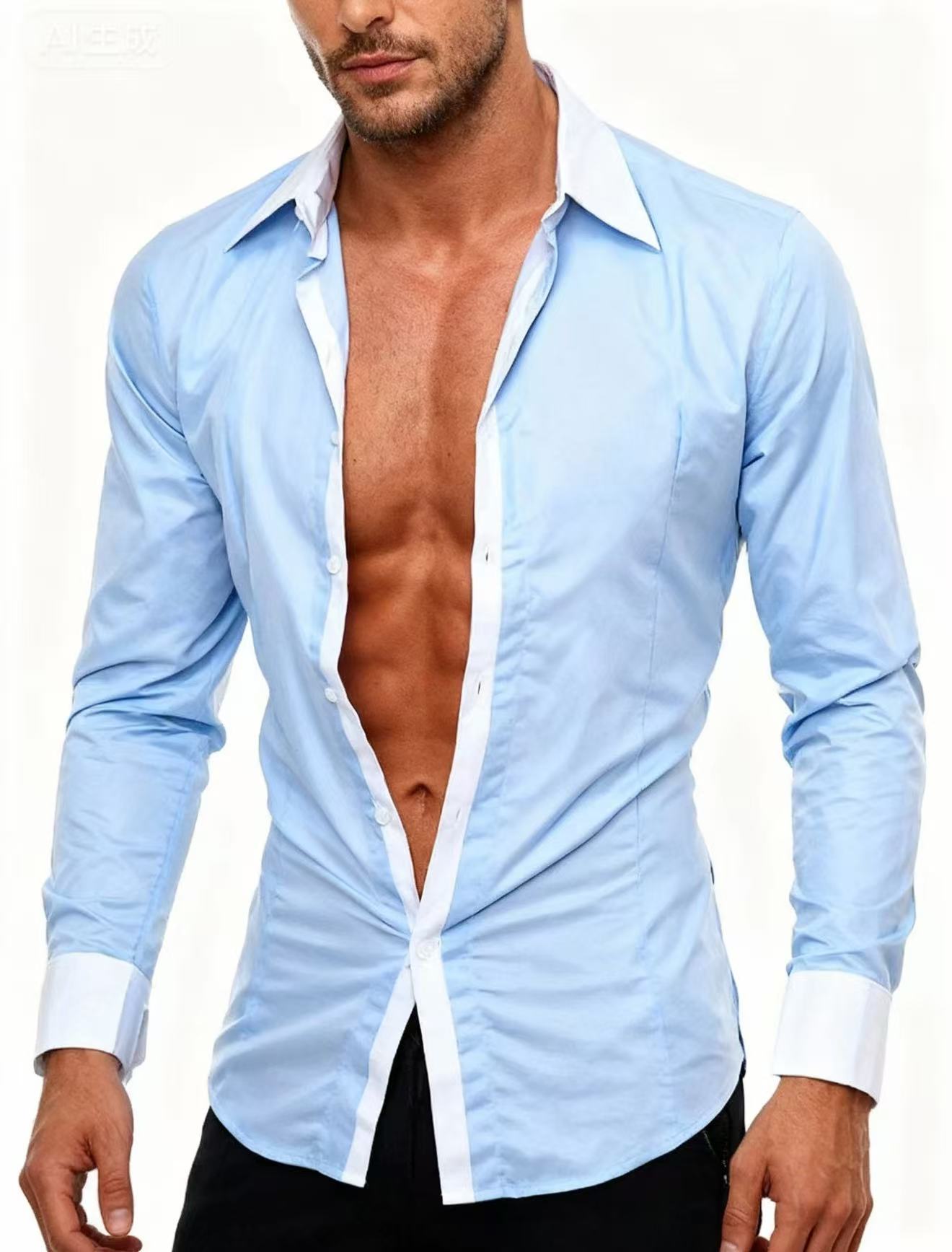 Stylish Business Shirt For Teenagers And A Long-sleeved Shirt With Contrasting Colors