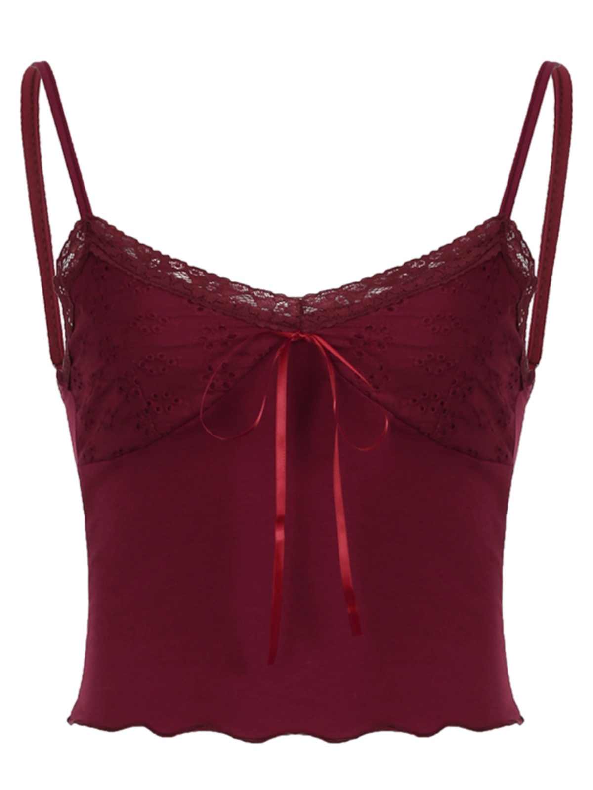 Red Lace Stitched Backless Small Sling Tied Slim Fit Vest