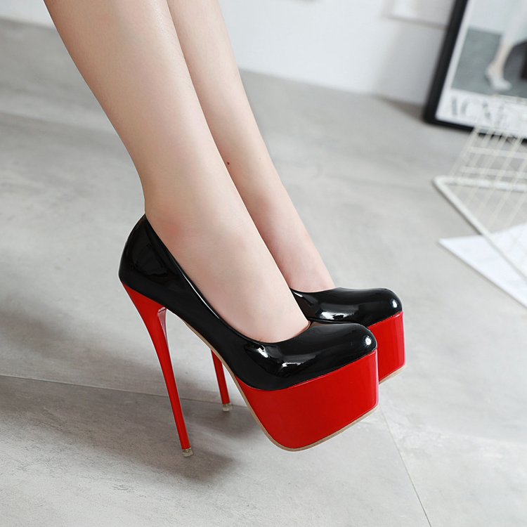 High Heels Women's Stiletto Platform Platform Thick Sole Shallow Mouth Black