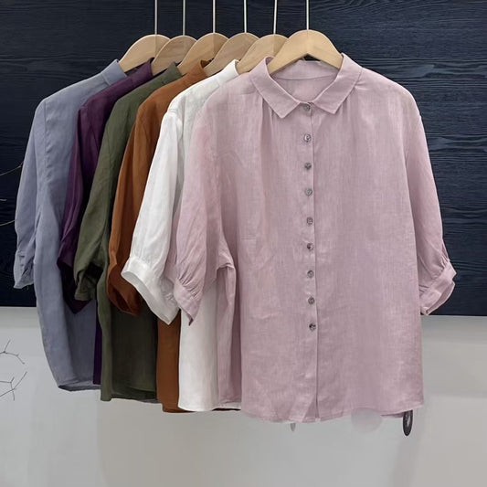 Artistic Versatile Breathable Solid Color Linen Women's Shirt