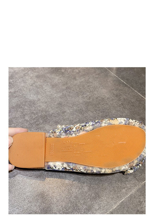 Baotou Bow Flat Slippers Women's Floral Beaded Sandals