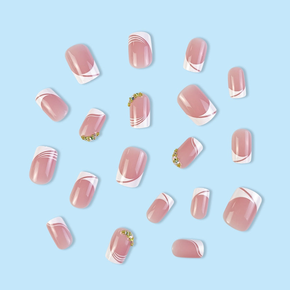 Simple French Wear Nail Short Pure Desire Pile Rhinestone