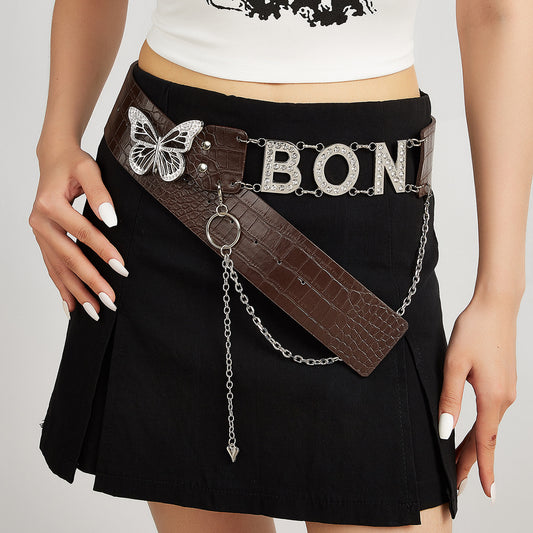 American Retro Decoration Butterfly Drill Buckle Personality Belt