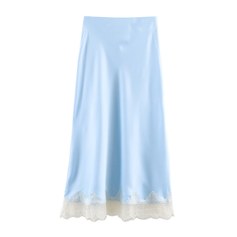 Womens Lace-trimmed Silk-matte Midi Skirt