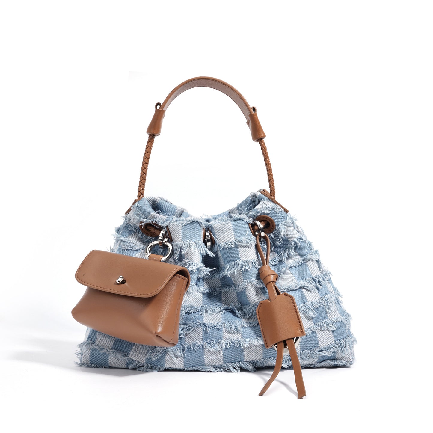 Højkvalitets One-shoulder Niche Førstelags Koskind Med Denim Underarms taske