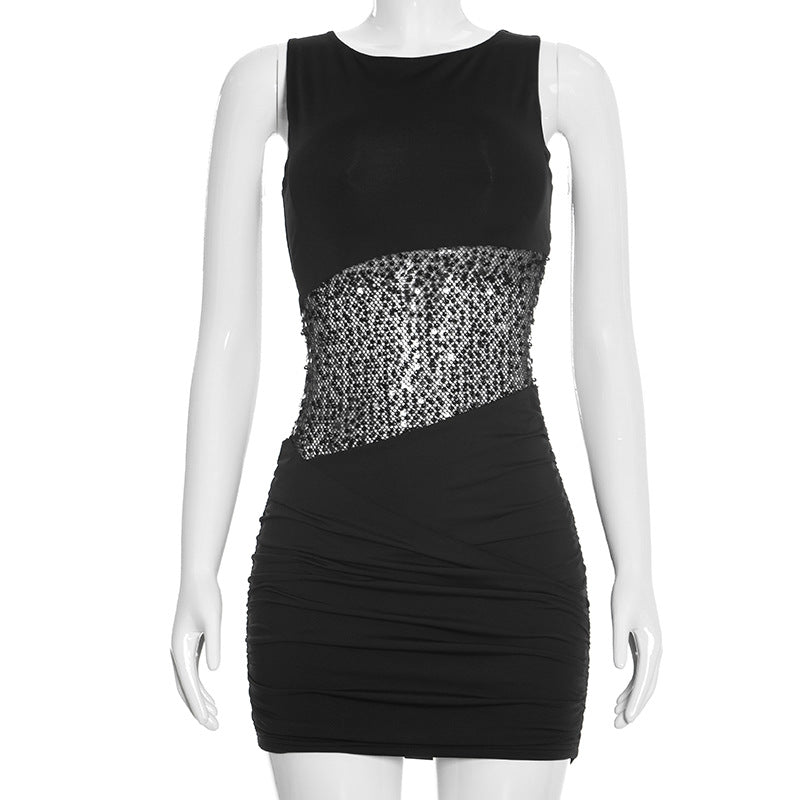 Summer Solid Colored Casual Sequin Dress