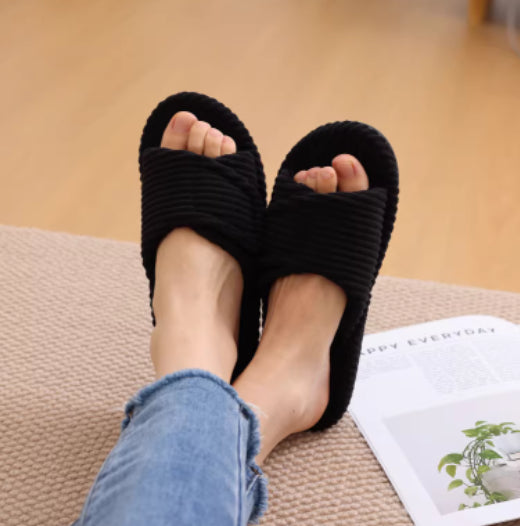 Niche Cross-Style Outerwear Corduroy Slide Sandals Velcro Cotton Slippers
