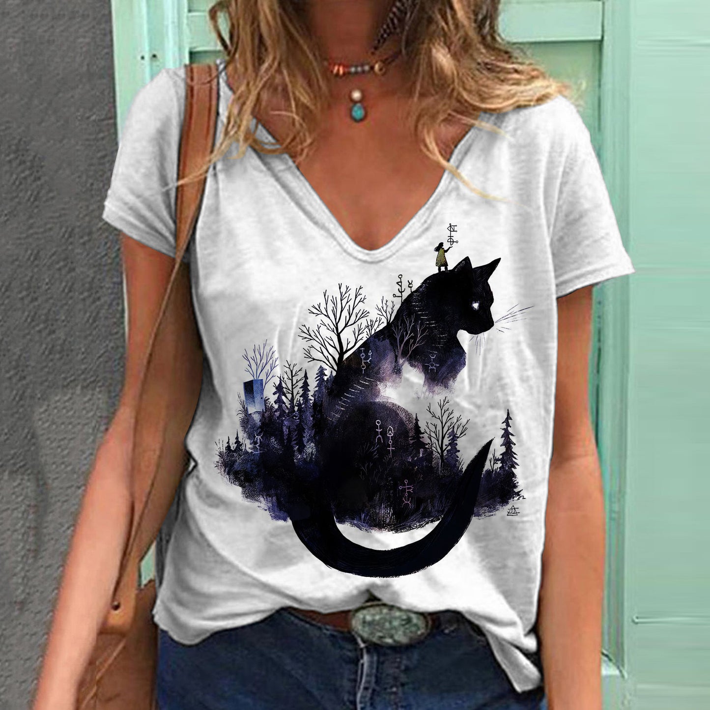 Women's Top Print V-neck Short-sleeved T-shirt