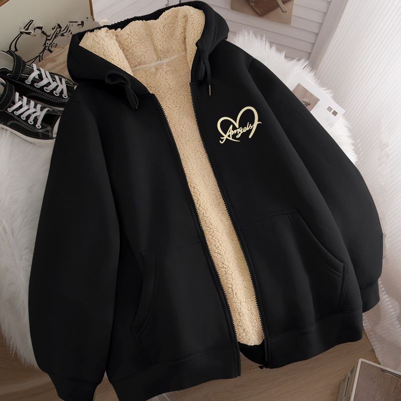 Men's Thickened Cardigan Lambswool Hooded Jacket