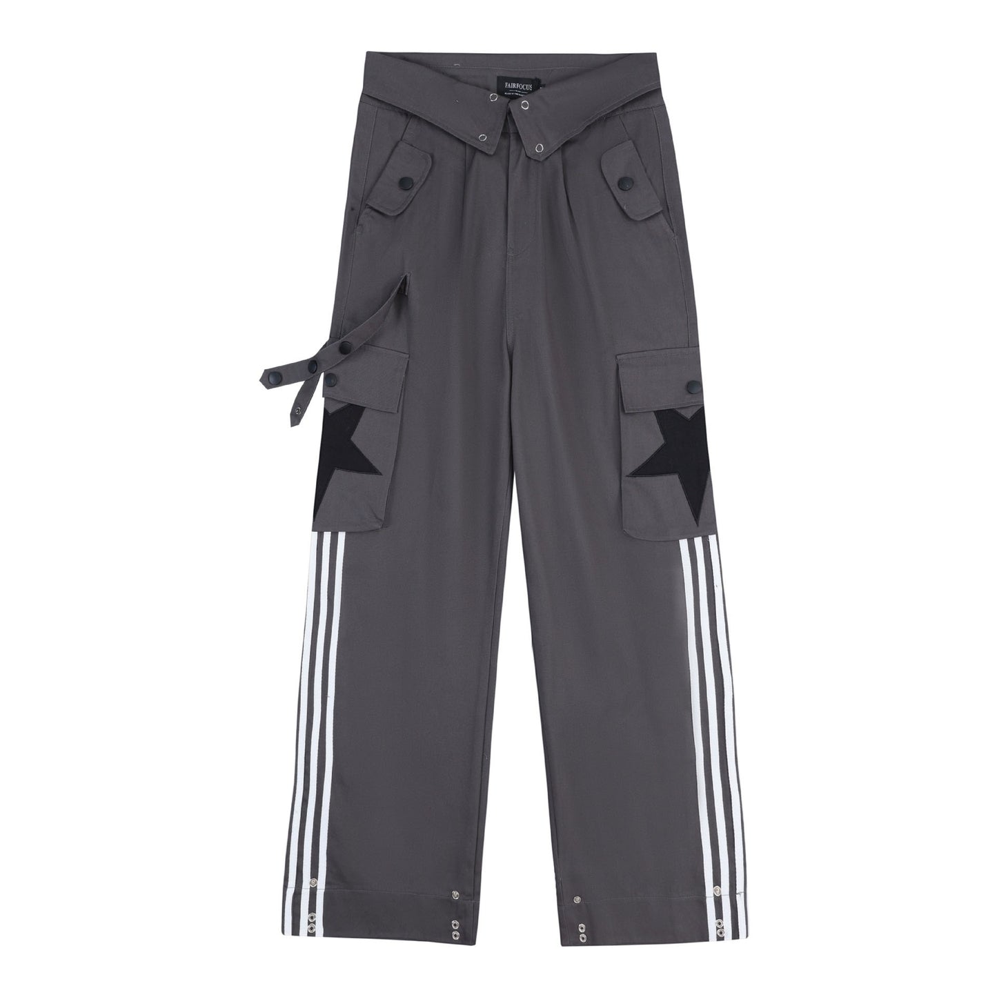 Women's Flanging Overalls Striped All-matching Straight Loose Trousers