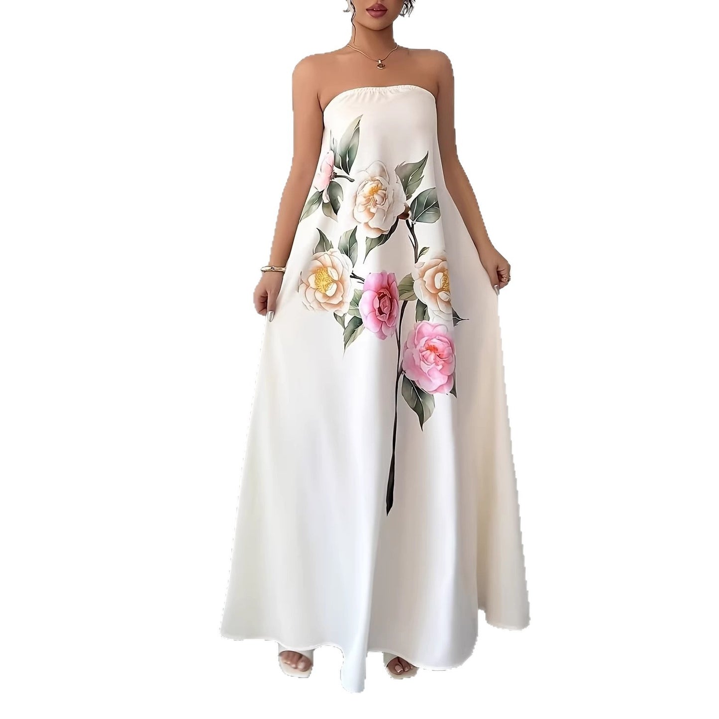 Floral Strapless Dress A Stylish Casual One-piece