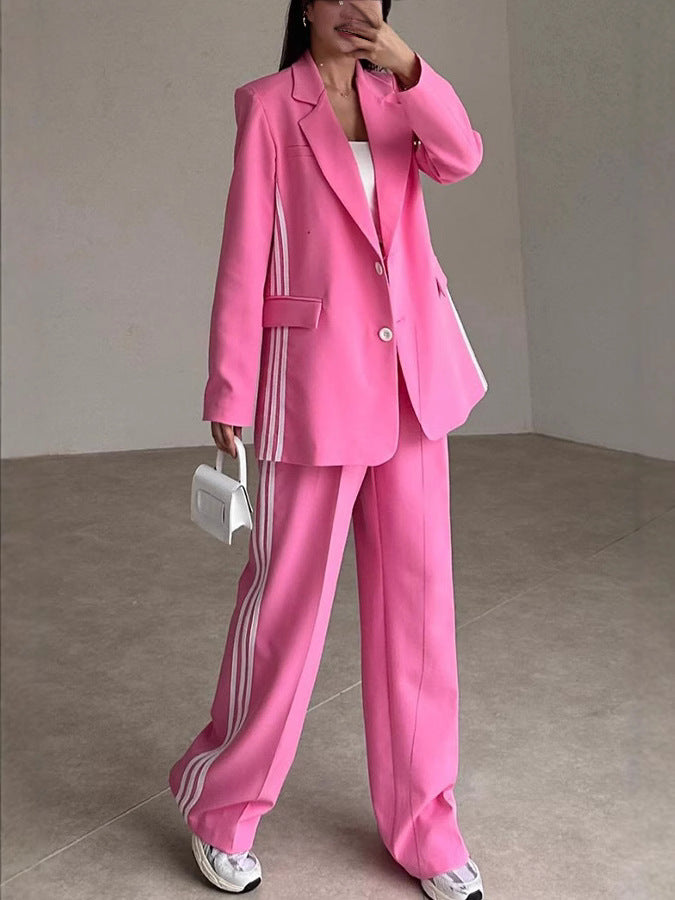 Solid-color Stylish Striped Printed Suit Wide-leg Pants