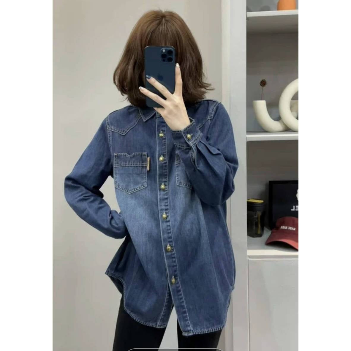 Women's Loose-Fitting Layered Casual Padded Denim Shirt