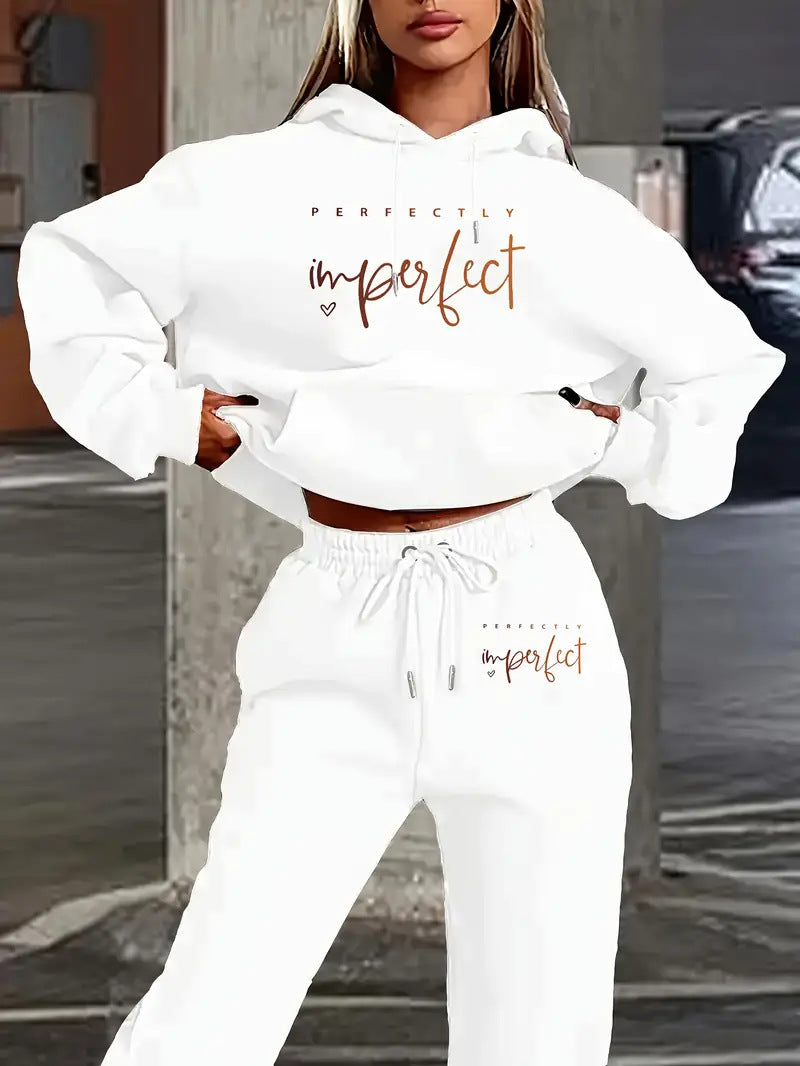 European And American Women's Letter Print Hooded Sweatshirt Fashion Casual Pants Set