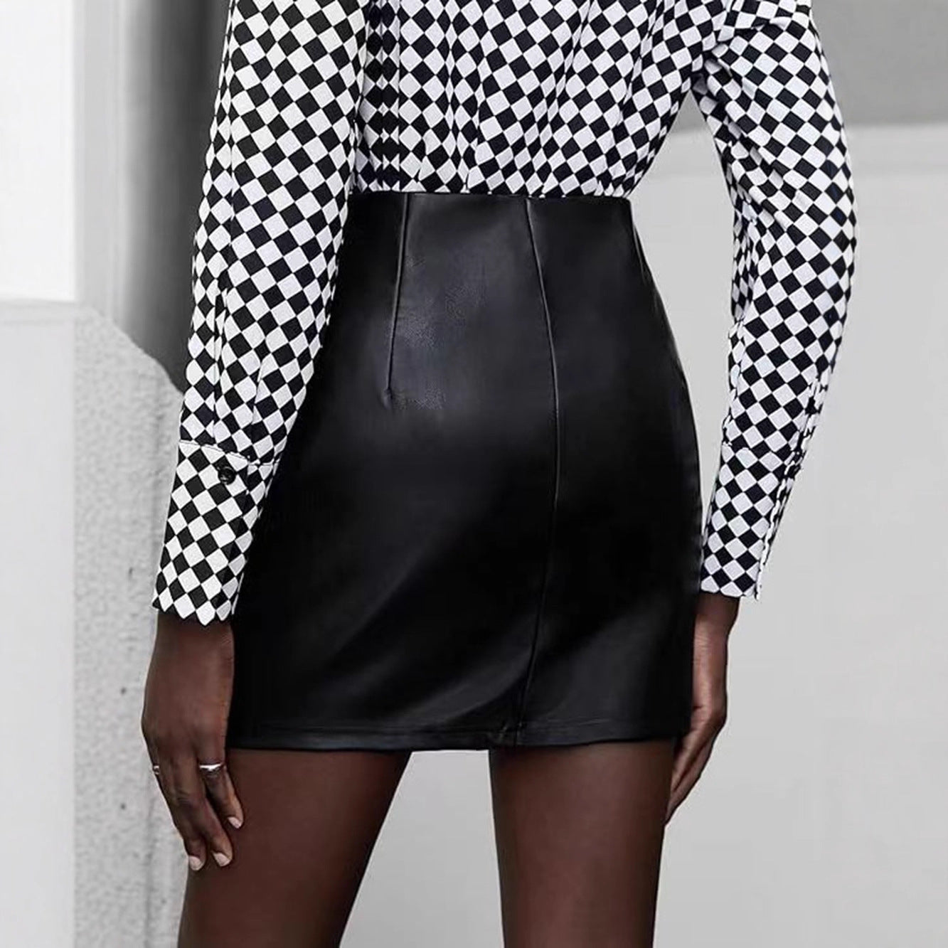 Hip-hugging Patchwork Skirt With A Zipper And Slit