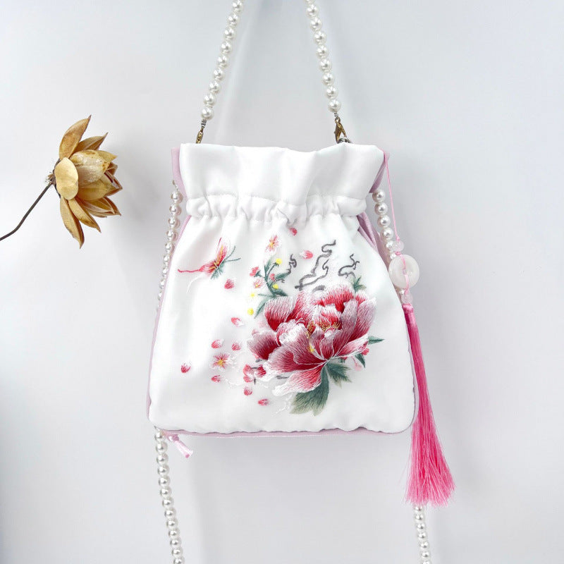 Women's Creative Printing Suzhou Embroidery Pearl Chain Handbag