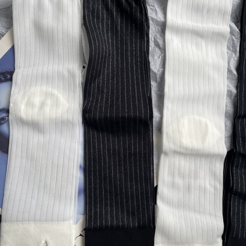 Ultra-thin Bright Silk Vertical Stripes Transparent Summer Split Toe Stockings Women's Socks