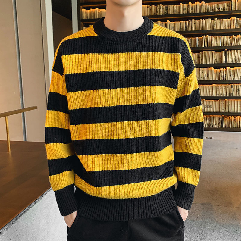 Thick Thread Sweater Men's Knitted Shirt Autumn And Winter Round Neck Fashion Base Sweater