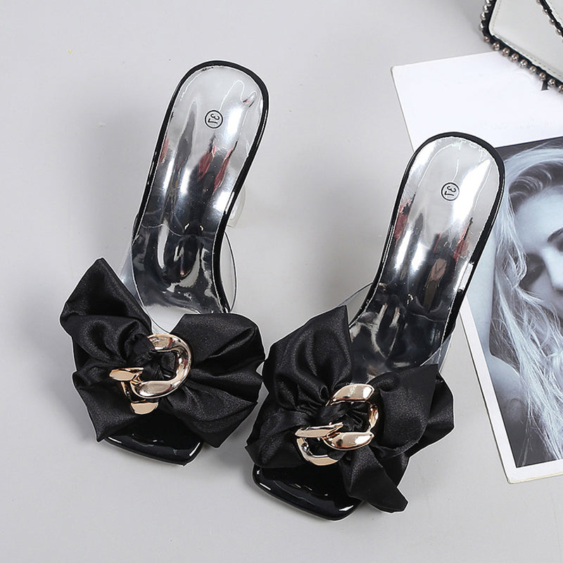 Wine Glass With Square Toe Glass Plastic Flip-flops High-heeled Sandals