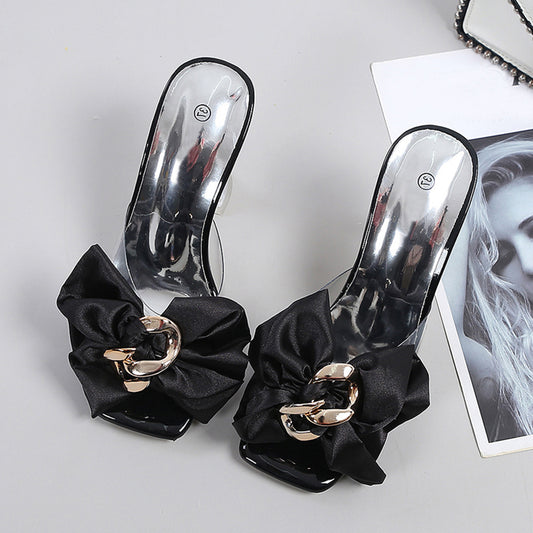 Wine Glass With Square Toe Glass Plastic Flip-flops High-heeled Sandals