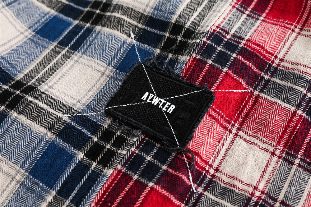 Fashion Color Contrast Stitching Plaid Shirt For Men