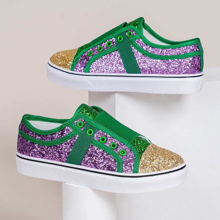 Cross-border Large Size Casual Flat Heel Low-top Color Matching Round Head Sequins Canvas Shoes