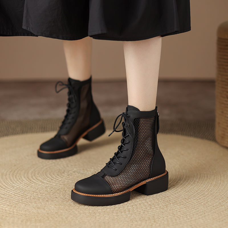 All-match Round Toe Chunky Heel Sandals Thin Leather Martin Boots