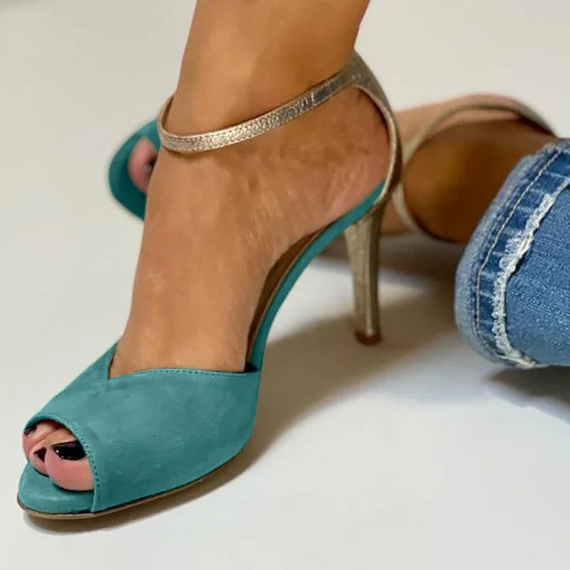 Color Matching Fashion Ankle-strap Buckle Sexy High Heel Women's Shoes