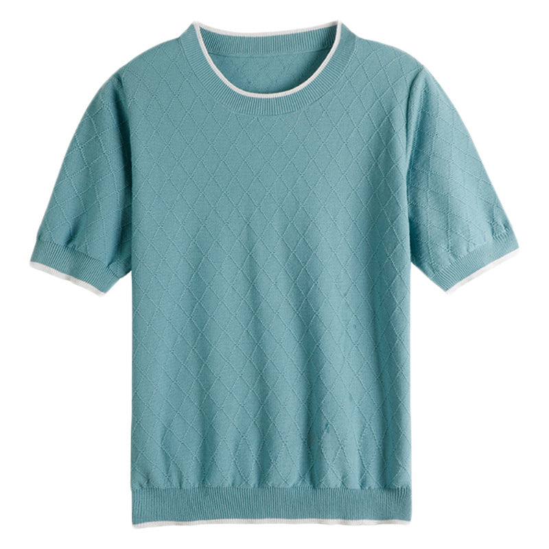 100 Cotton Knitted Short-sleeved Women's Loose Slimming Pullover Thin Bottoming T-shirt