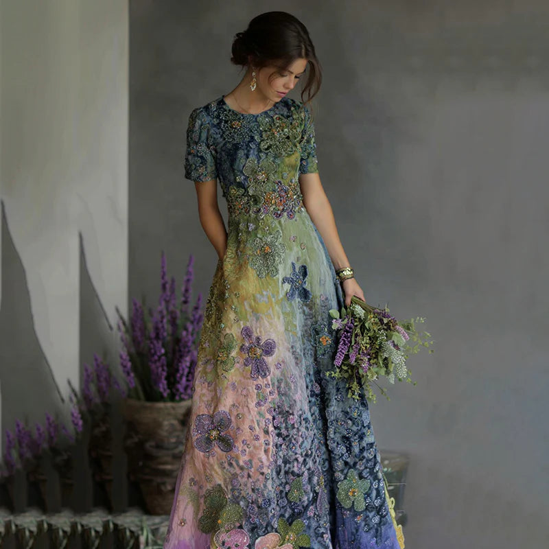 New Womens Loose-fit Printed Split Dress