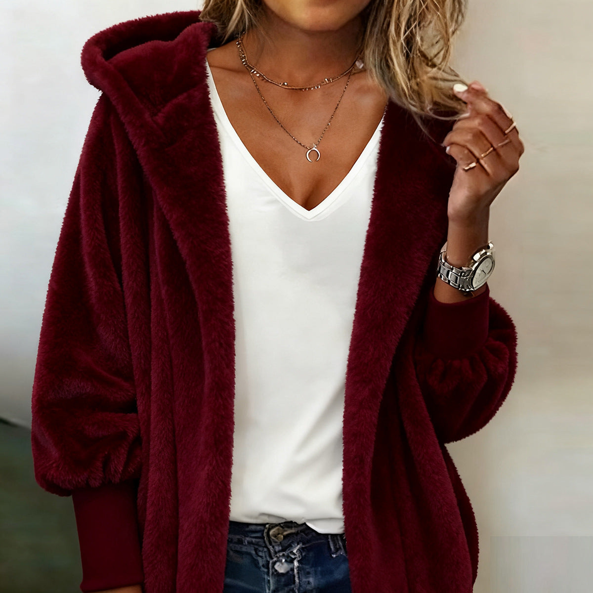 Hooded Loose Women's Plush Casual Jacket