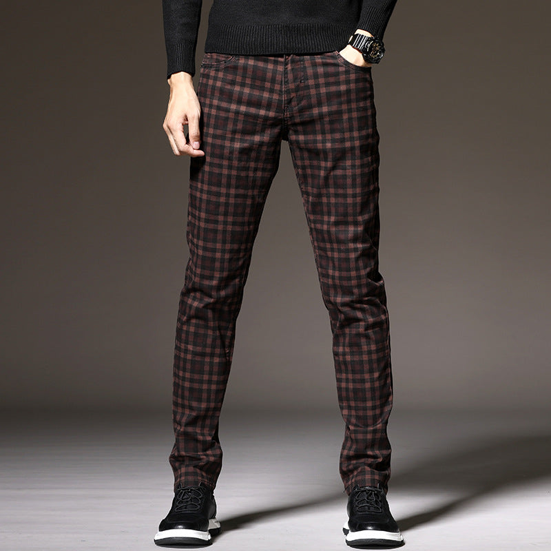 Slim Fit Cotton British Plaid Trousers