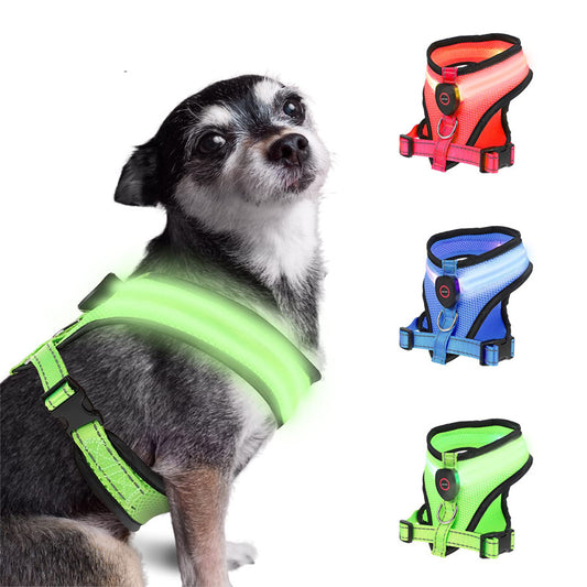 Dyreforsyninger Genopladelig Mesh LED Lysende Hundesele