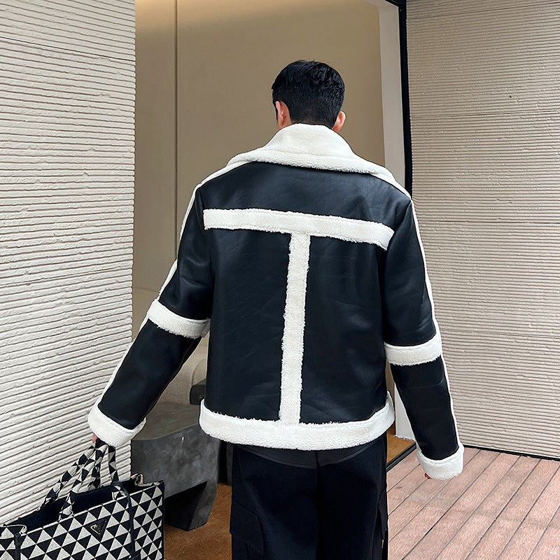 French Fashionable Fur Jacket Stitching Korean Style