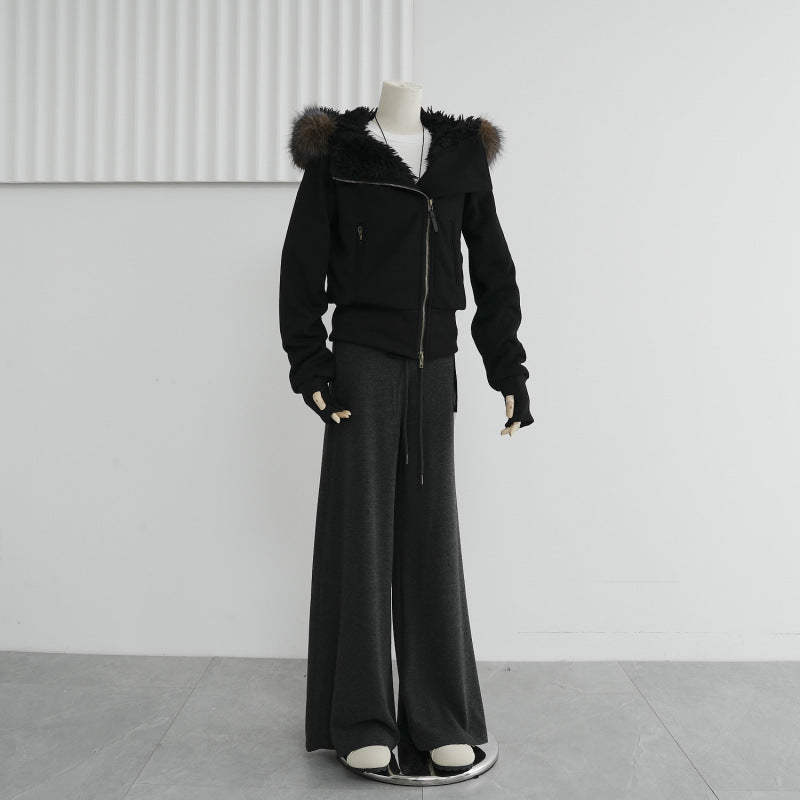 Hooded Fur Collar Twill Plush Liner Cotton Coat Jacket