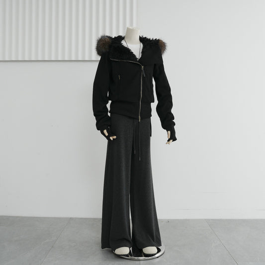 Hooded Fur Collar Twill Plush Liner Cotton Coat Jacket