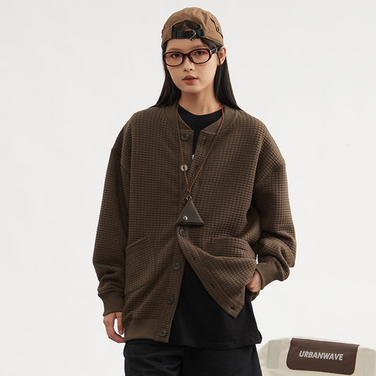 Waffle Cardiganfrakke Design Løs Fritids All-match Par Sweater