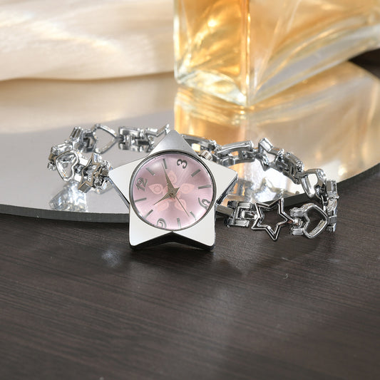 Stylish Edgy Yet Sweet Womens Watch With A Star And Heart Chainquartz Timepiece