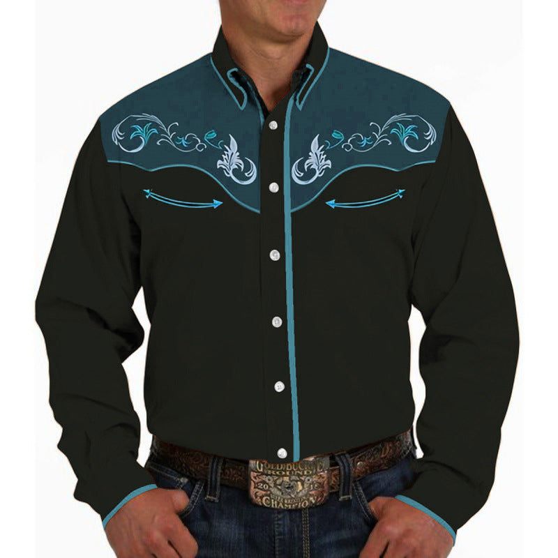 Men's Casual 3D Printing Lapel Long Sleeve Shirt