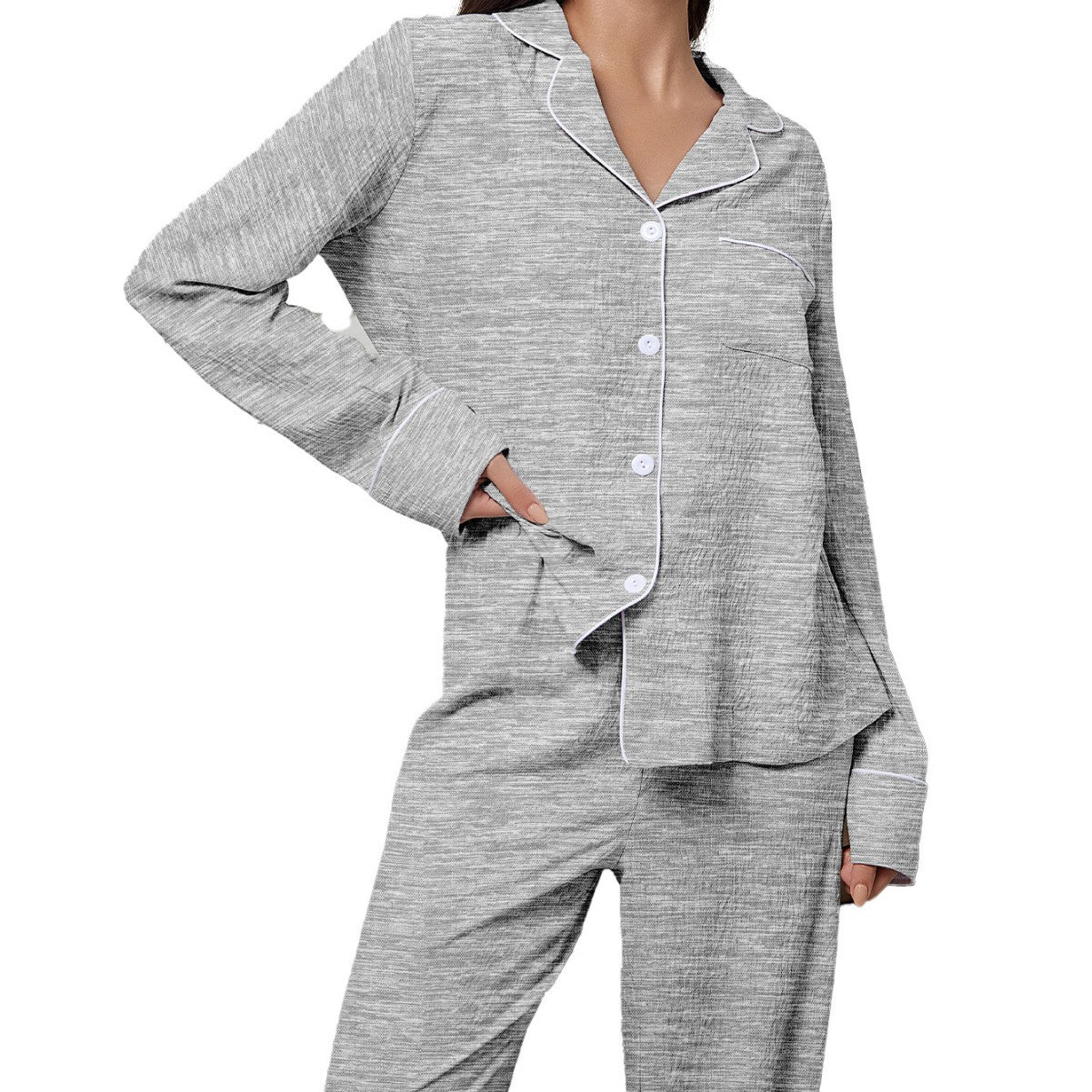 Comfortable Lapel Long Sleeve Trousers Women's Home Clothes