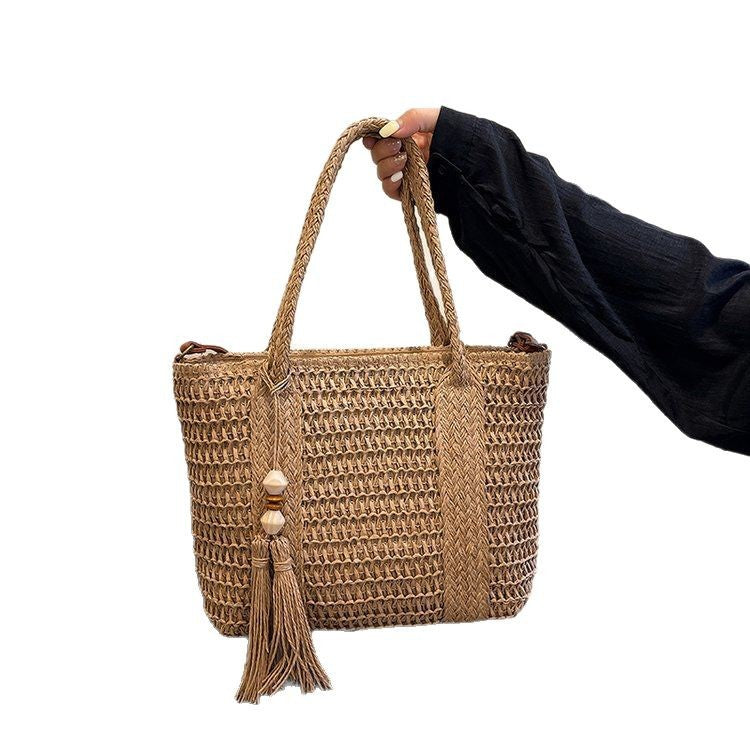New Women's Portable Shoulder Crossbody Straw Bag Large Capacity