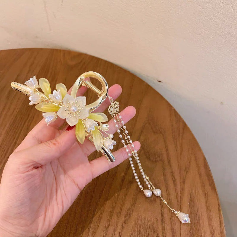 Antique Tassel Large Pearl Clip Metal Hairpin