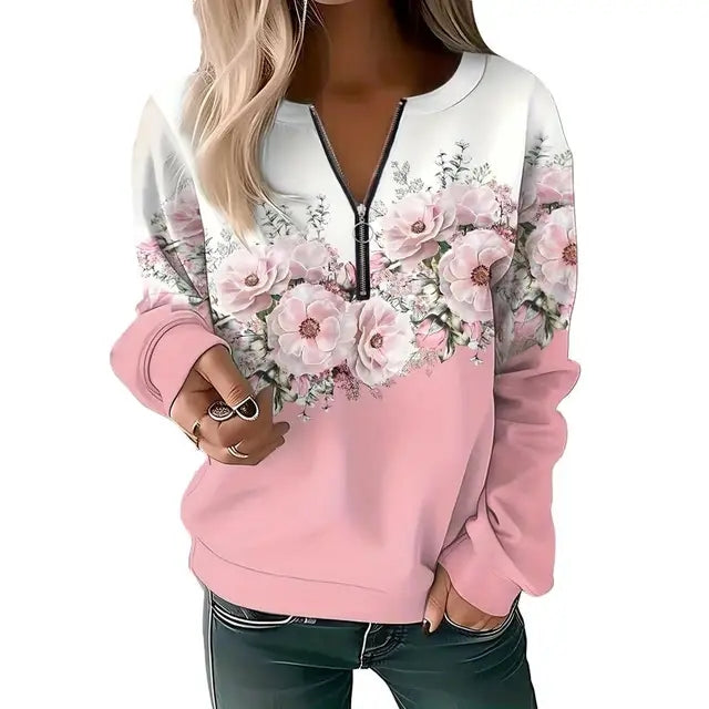 Women's Sweatshirt Zipper Pullover Casual Printed Sweater