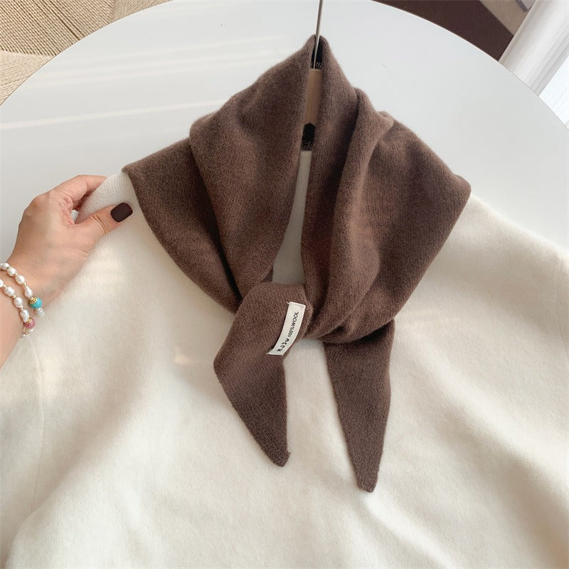 Womens Solid-Color Wool Knit Triangle Scarf Shawl For FallWinter