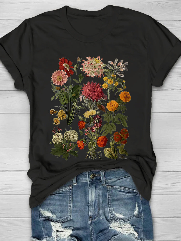Round Neck White Loose Pullover Chic Dragonfly Short Sleeve