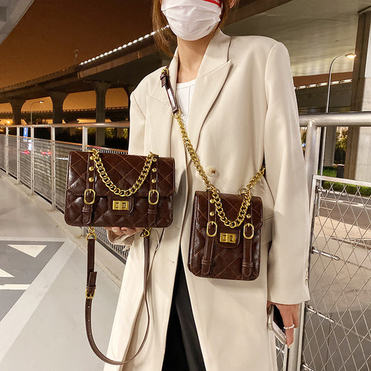 PU Small Fragrant Style Rhombus Square Bag Fashion Contrast Color Retro Simple