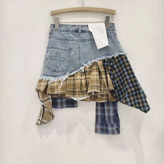 Irregular Hem Patchwork Denim Skirt For Women