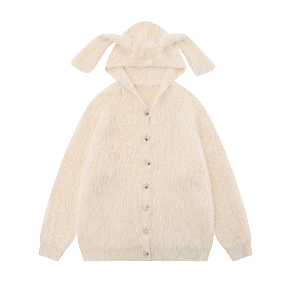 Long Ear Hooded Sweater Coat For Men